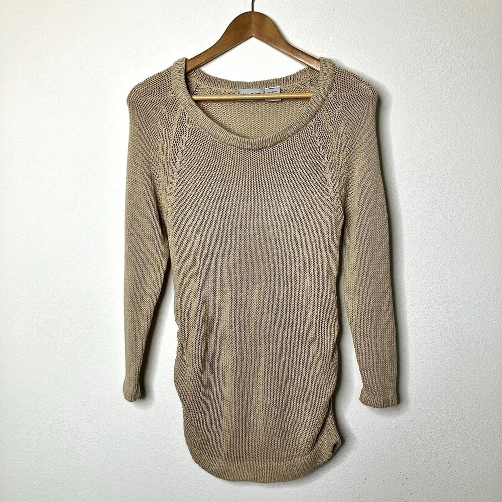 Belly By Design MED Natural Beige Loose Knit Scoop Neck Maternity Sweater EUC